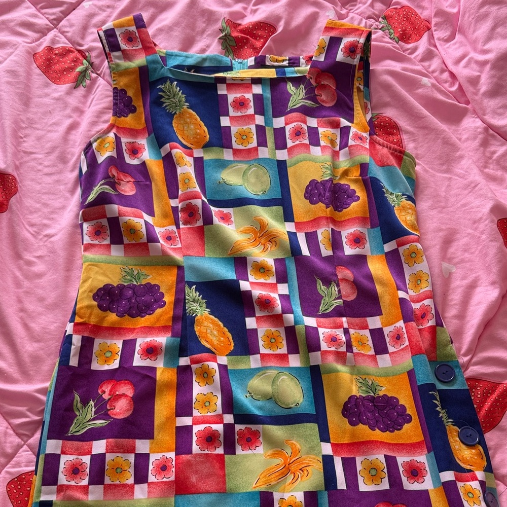 Vintage Sag Harbor Petite Colorful Fruit Pattern Dress